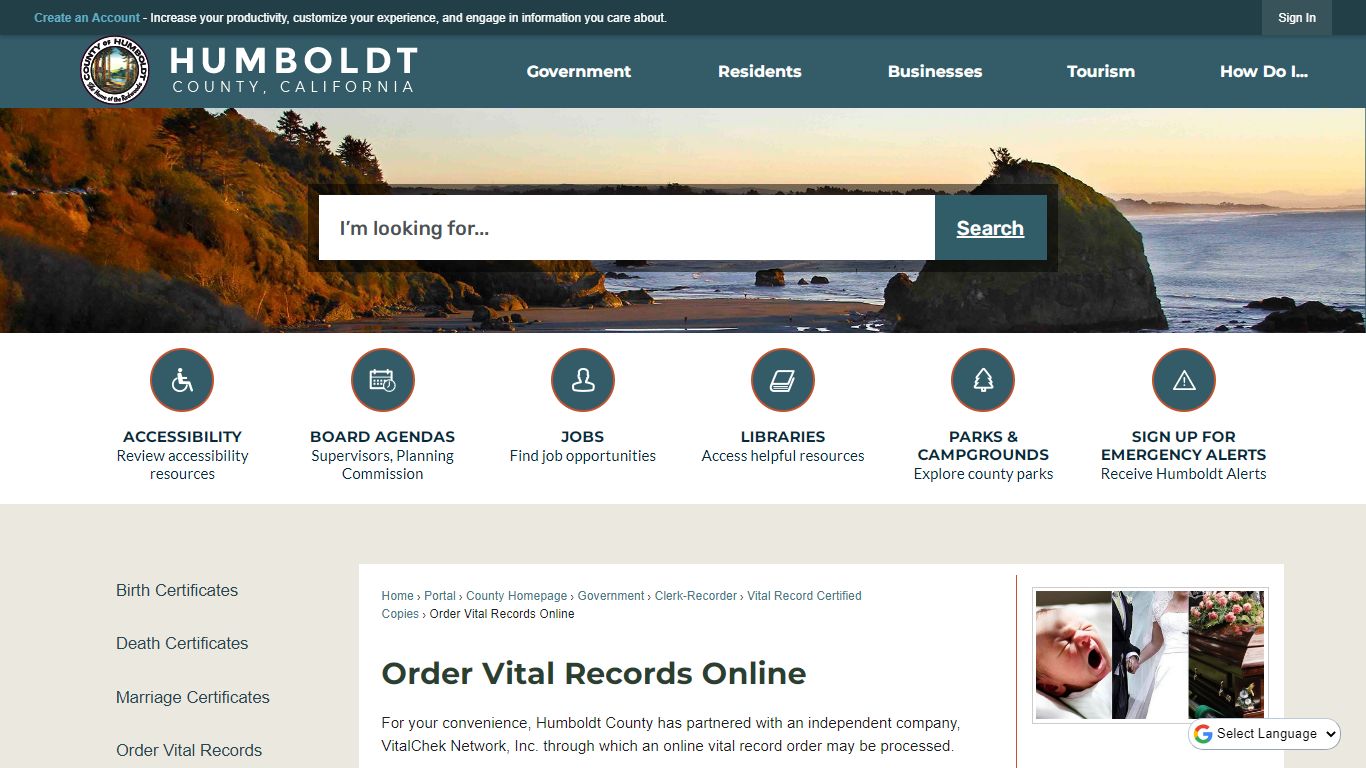 Order Vital Records Online - Humboldt County, CA