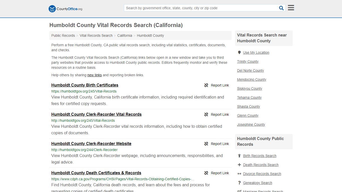 Humboldt County Vital Records Search (California) - County Office