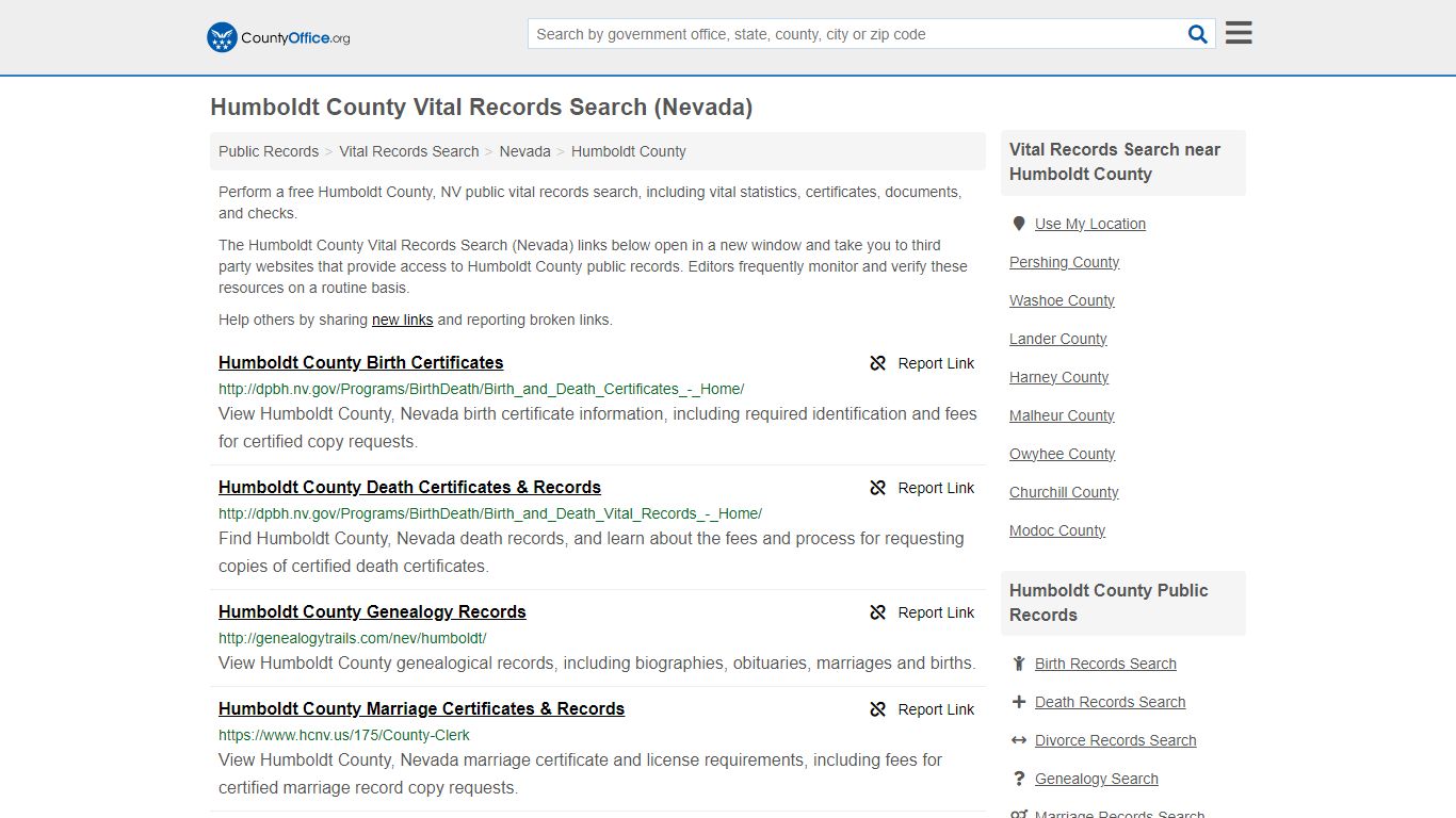 Humboldt County Vital Records Search (Nevada) - County Office